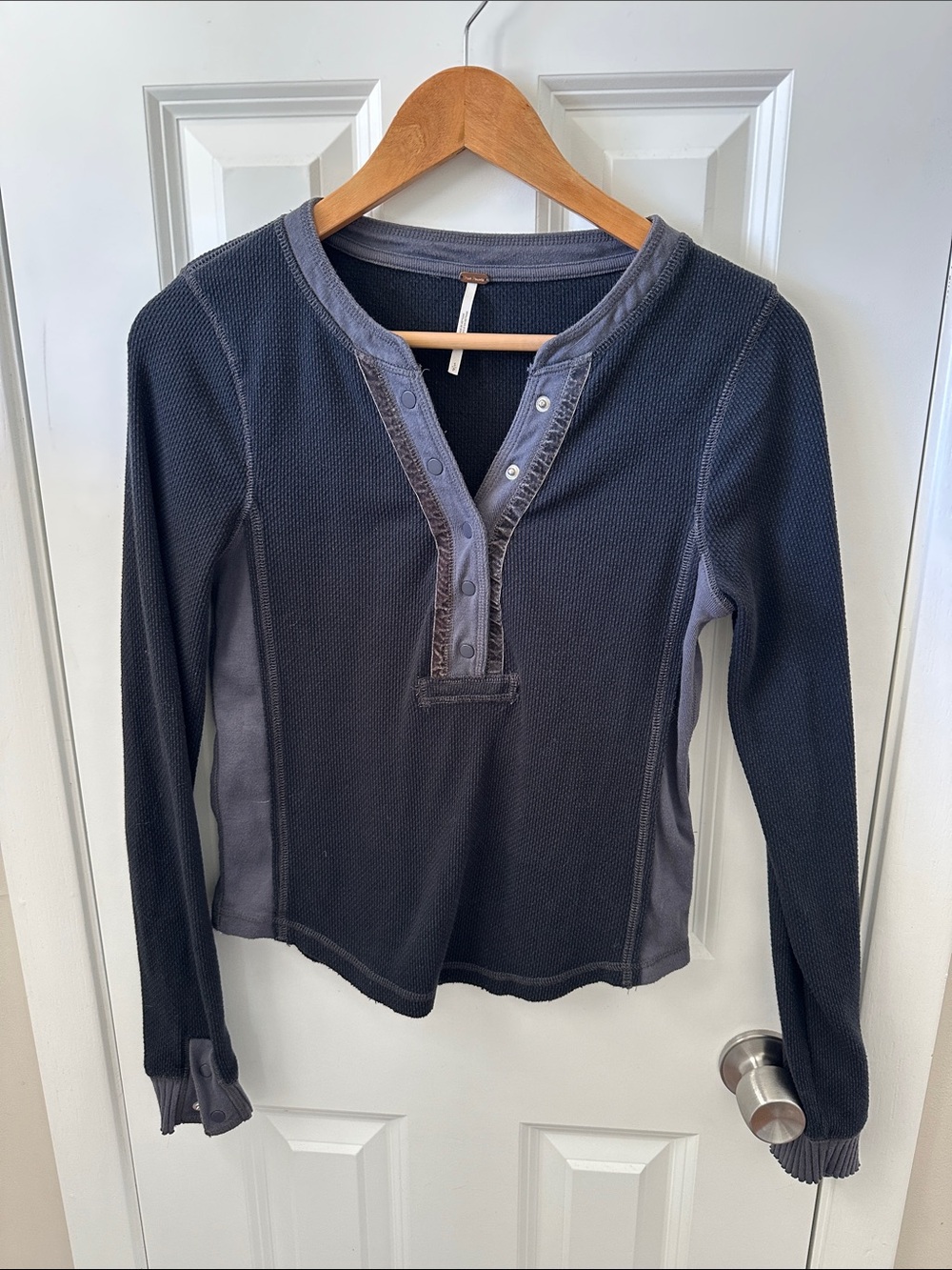 Free People Heather Gray Thermal Henley Top